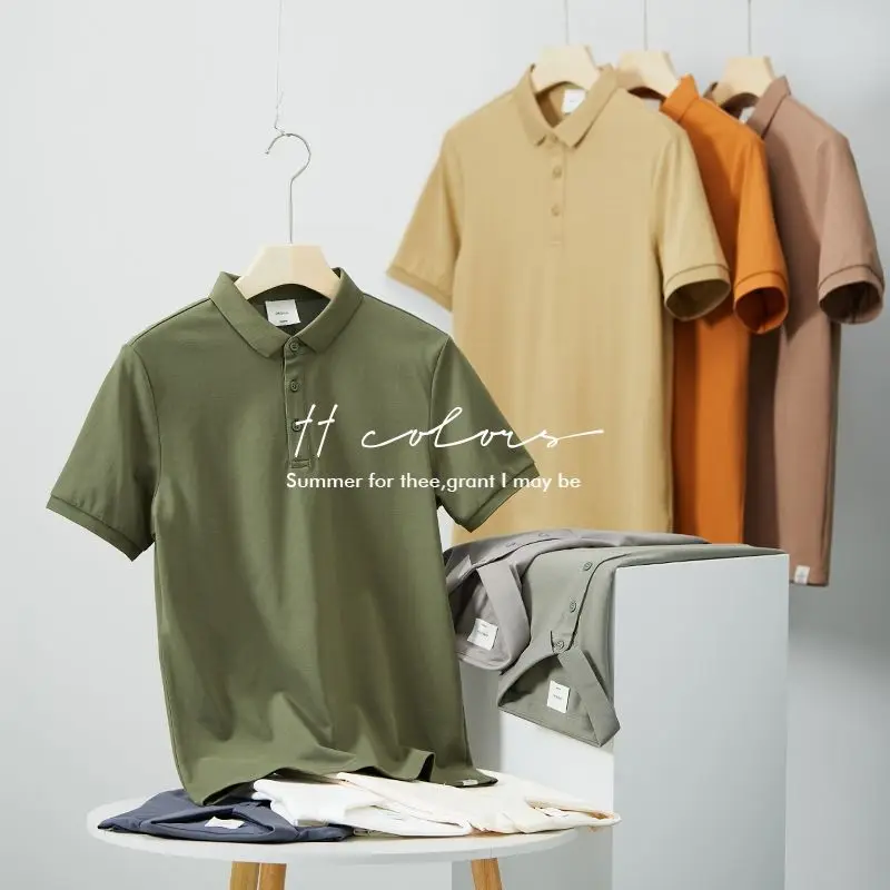 

Summer New Short Sleeved T-shirt Men's Polo Shirt Lapel Business Casual Cotton Solid Bottoming T-shirt