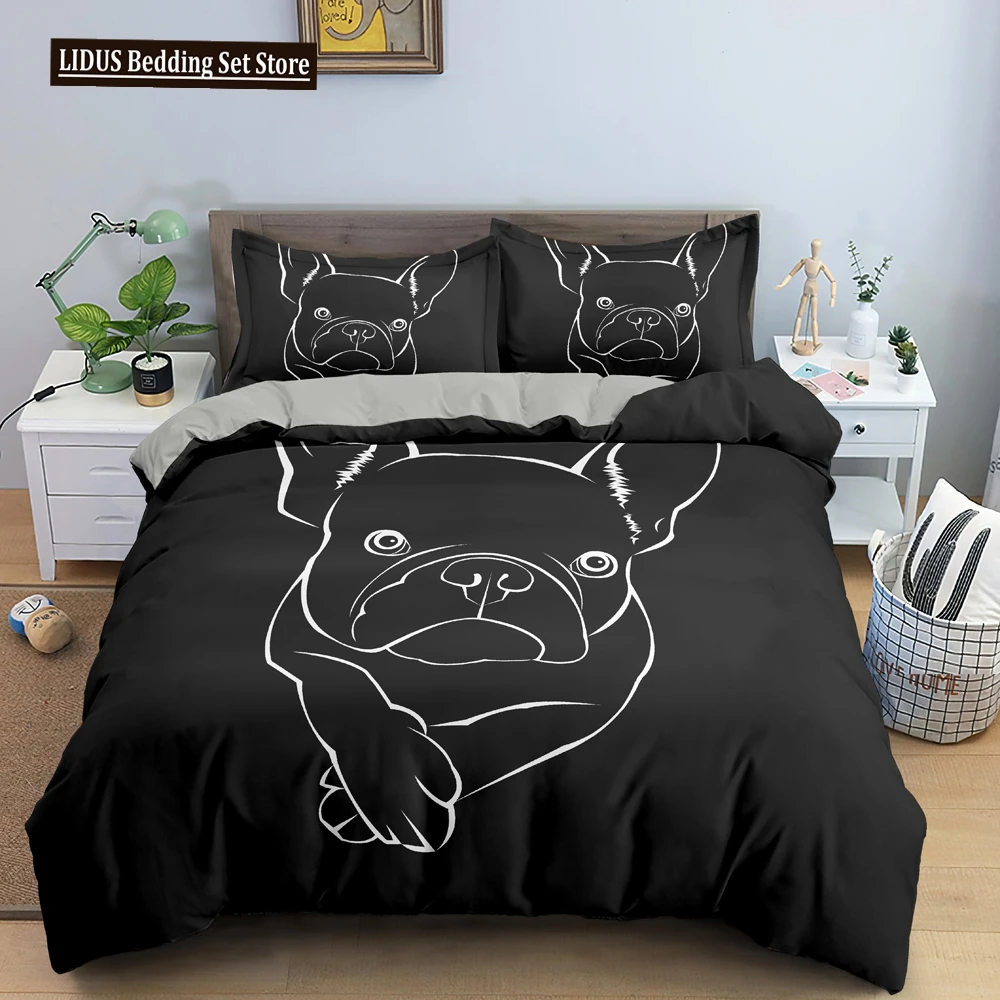 

Bulldog Pattern Duvet Cover Set Cute Cartoon Dog King Queen Full Size Bedding Set For Kid Boy Girl Polyester Comforter Cover