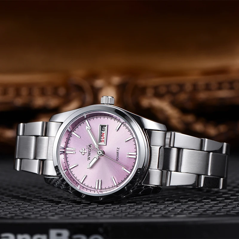 WWOOR New Fashion Pink Dial Ladies Quartz Wristwatches Luxury Watch For Women Waterproof Casual Dress Female Clock Montre Femme