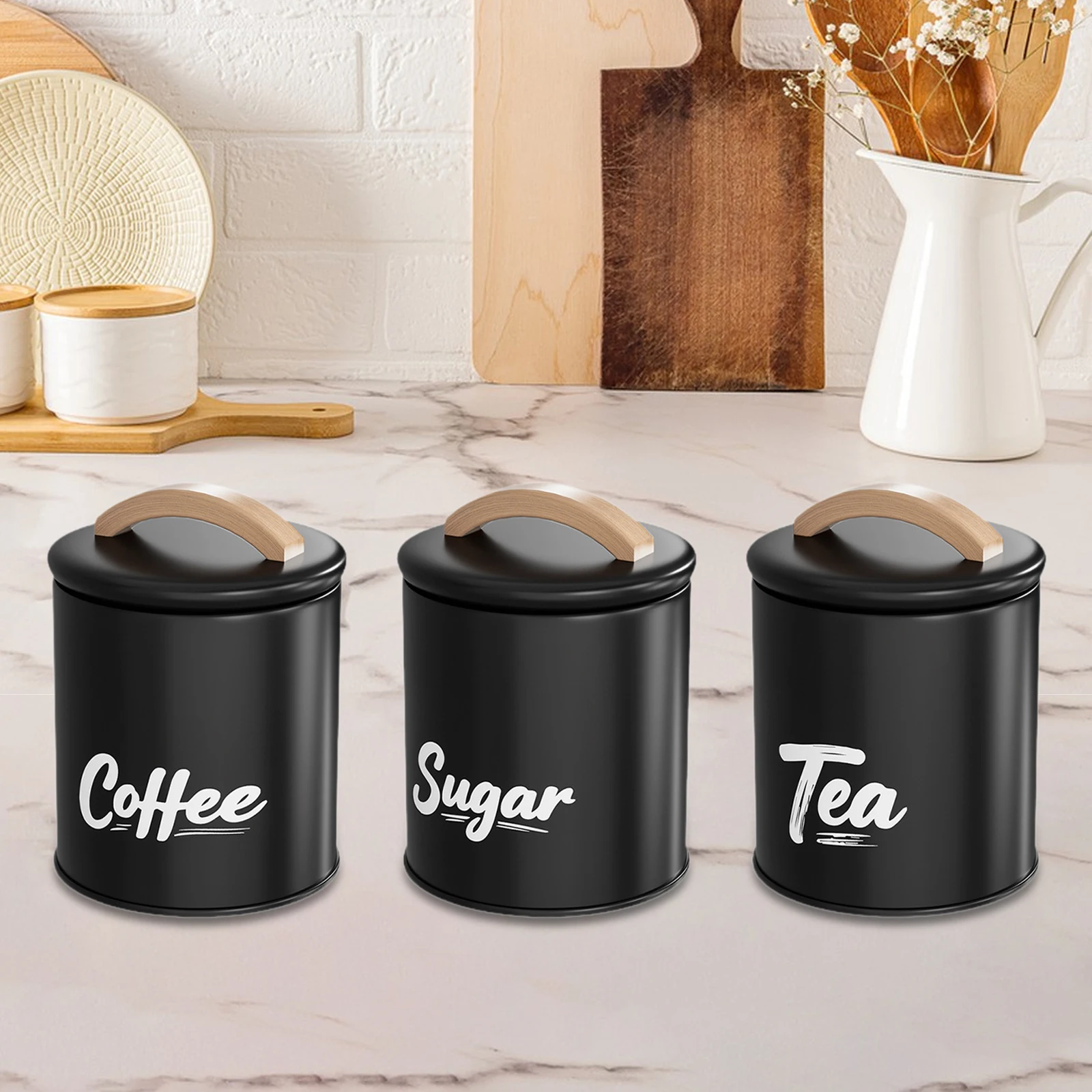 

3Pcs Metal Organizer for Home Kitchen Storage Iron Jars Coffee Bean Tea Sugar Canister Set Multifunctional Kitchen Storage Box