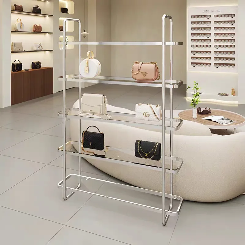 Stainless Steel Glass Display Rack Multi Tier Shelf for Shoe Bag Store Retail Showcase view 2