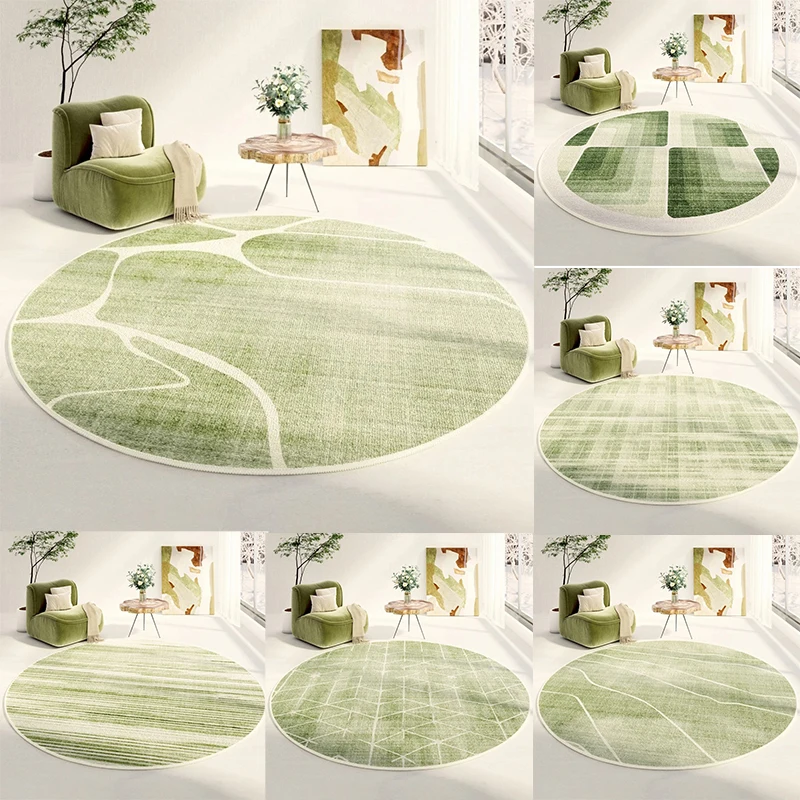 Grüner runder Wohnzimmerteppich, abstrakter Linienkunst-Stil, frischer und minimalistischer dekorativer Teppich für Zuhause, Bodenmatte, schmutzabweisend
