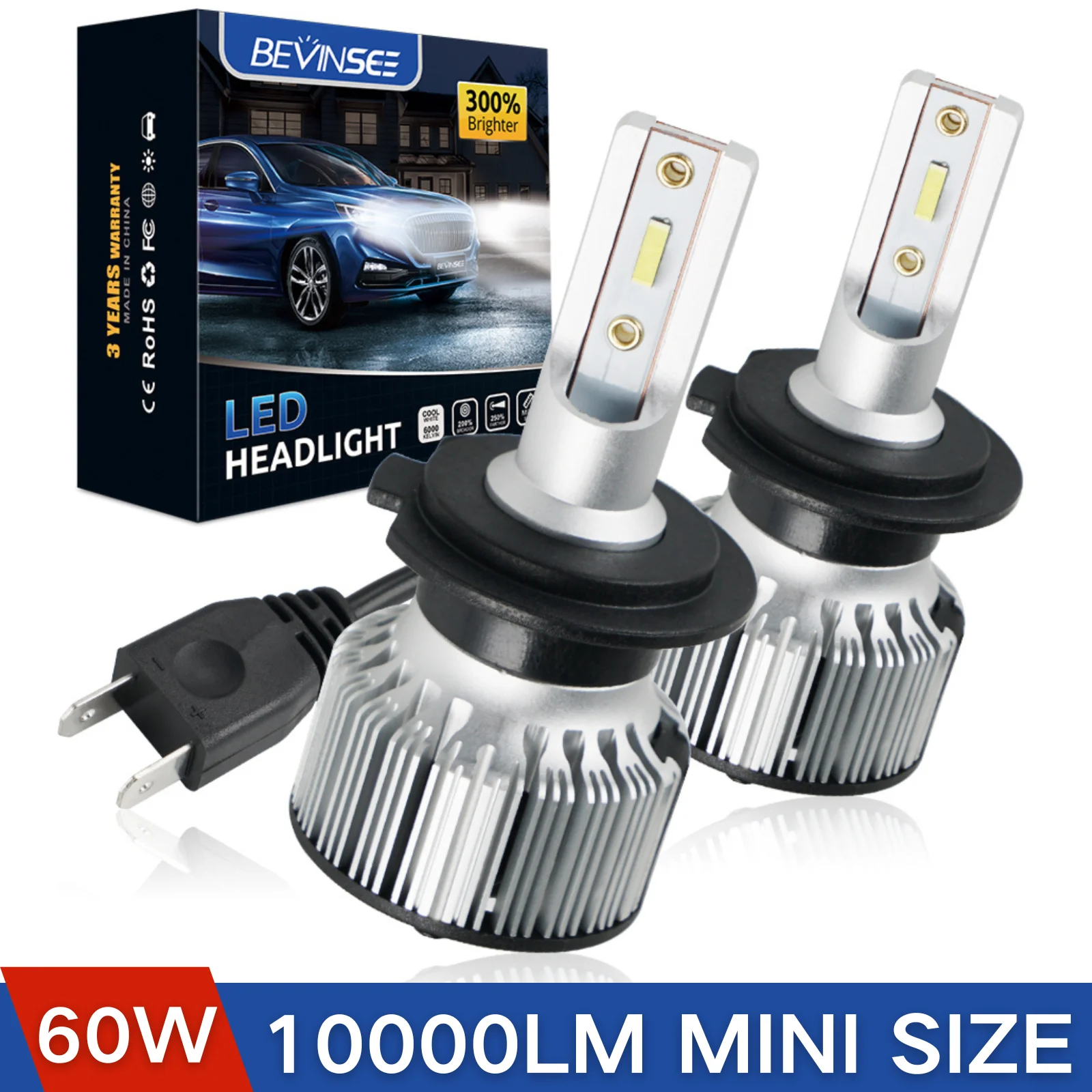 

BEVINSEE H7 H4 LED Headlight Bulbs 100W 10000LM H11 9005 HB3 9006 HB4 H8 H9 9012 LED Fog Lights for Vehicles Mini Size 6000K 12V