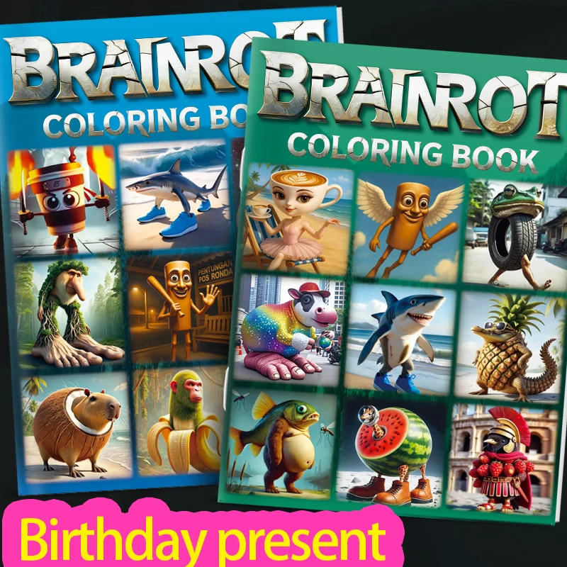 イタリアン・ブレインロット「トゥン・トゥン・トゥン・サフール」動物塗り絵ブック、かわいい線画、トレーススケッチ、絵本、子供向け、クリスマスに最適