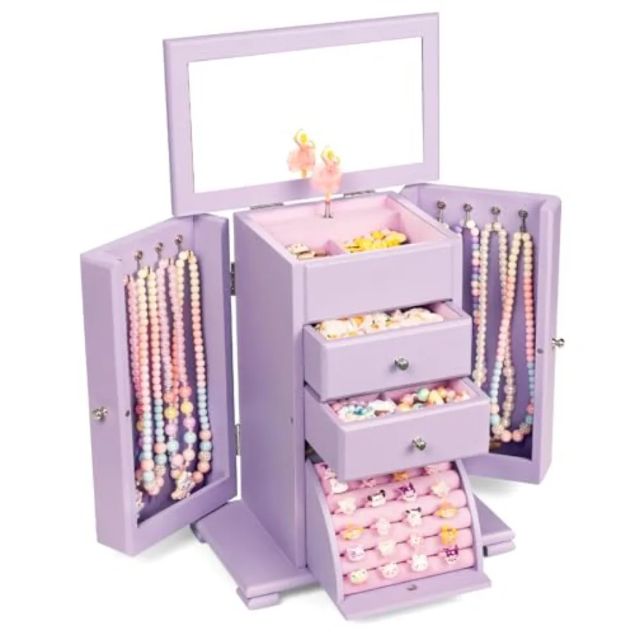 Joyero Musical para Niñas, Caja de Música Grande con Bailarina para Decoración de Dormitorio, Regalo de Cumpleaños para Niñas, Joyero de 5 Niveles
