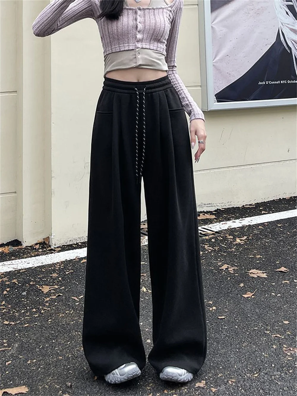 Elastic Waist Fashion Casual Wide Leg Trousers Women Y2k Hot Girl New Striped Straight Pants Japan Korean Patchwork Mopping Pant