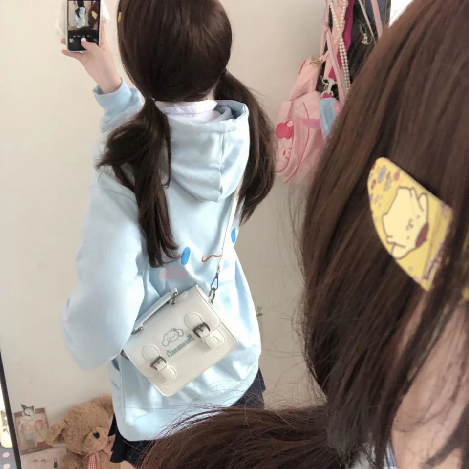 Sanrio Cinnamoroll Mein Meldoy Original Nette Weiche JK Tragbare Umhängetasche Hallo Kitty Schule Y2K Mädchen PU Leder Handtasche 2000s