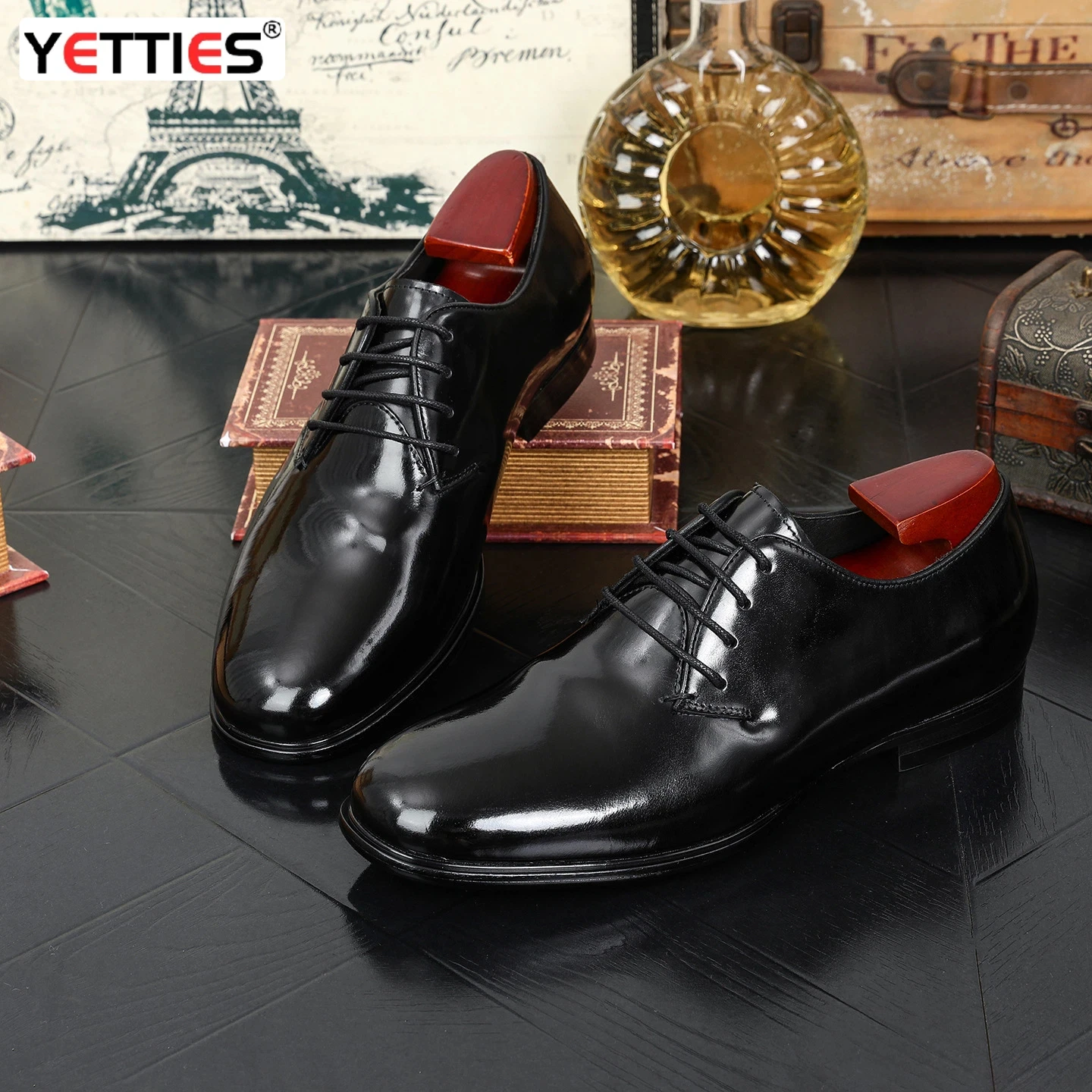 YETTIES Men's Handmade Goodyear Welted Shell Cordovan Derby Shoes | Leather Sole Lace-Up Business Casual Dress Footwear