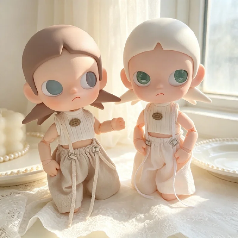 Doll Clothes 10Cm Mini Linen Suspender Pants Sleeveless Top Outfit For 1/6 Bjd Doll Replacement Costume Dress Up Accessory