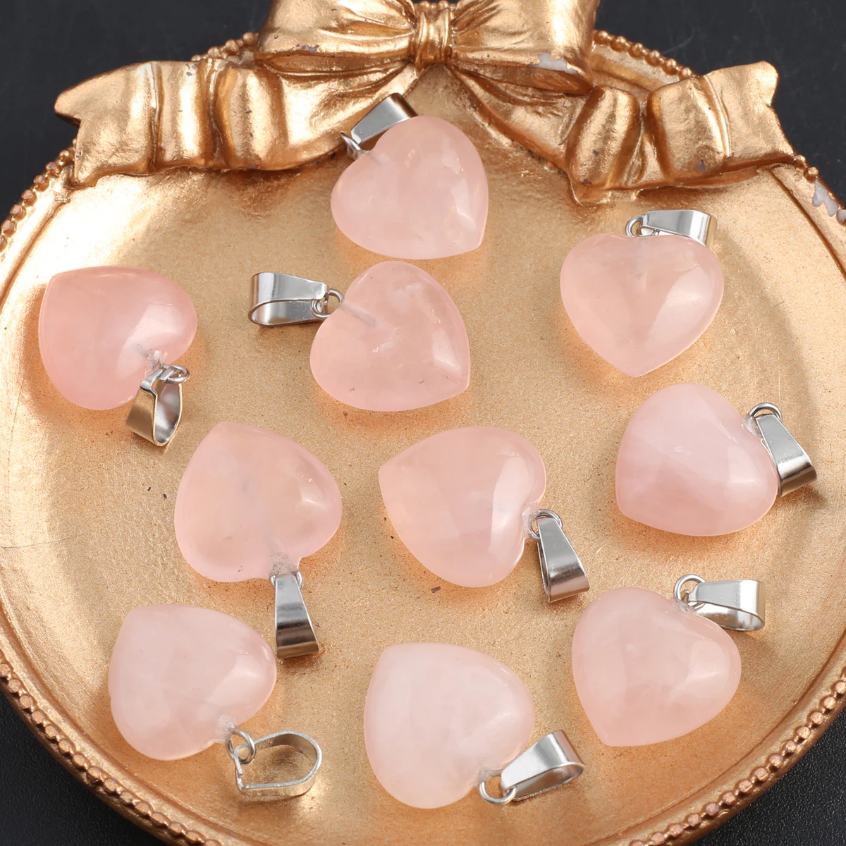 Natural Rose Quartz Pendant Heart Shape Natural Stone Pendant for Making DIY Jewelry Necklace Earrings Accessory 26x16mm