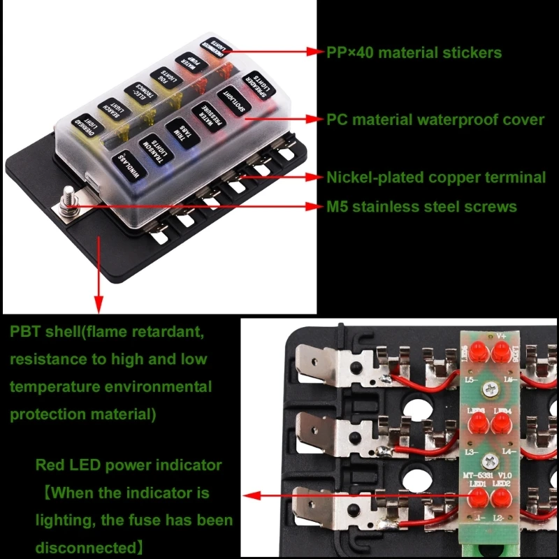 

Heavy Duty 12 Channel Fuses Panel with Transparent Lid for Vehicle