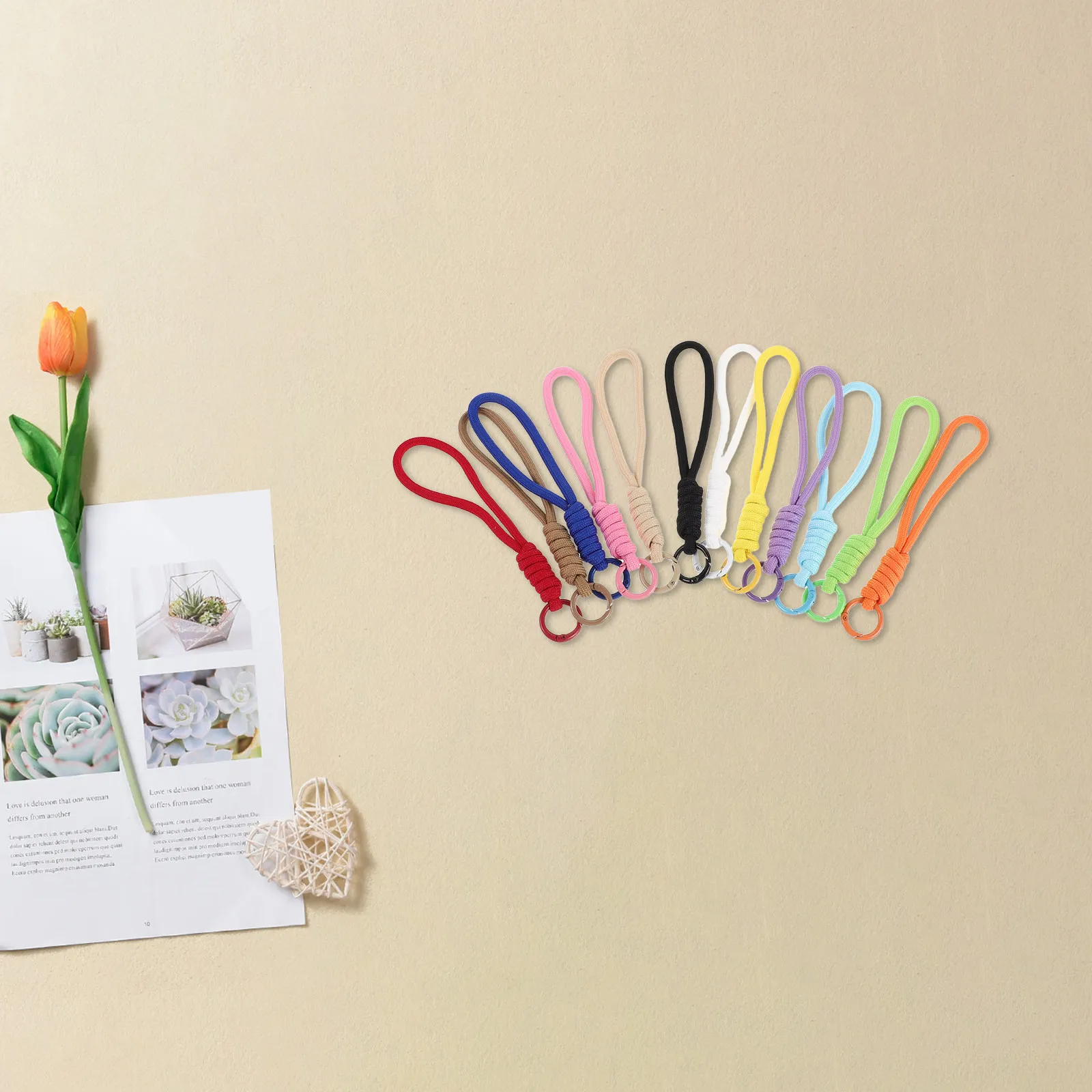 12Pcs Woven Braided Lanyard Kit DIY Colorful Wristlet Straps Phone Keychain Wrist Lanyard Braided Strap Woven Keychain