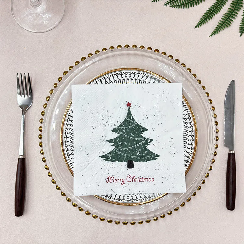 10/20 قطعة 33 سنتيمتر 2 طبقة جديد عيد الميلاد عنصر المناديل شجرة عيد الميلاد الأبيض ورق للاستعمال مرة واحدة وجبة حصيرة DIY Decoupage ورقة #4