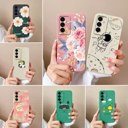 Case For Samsung Galaxy M55 5G Flower Soft Liquid Silicone Camera Lens Protection Back Cover For Samsung M 55 Coque Funda Bumper