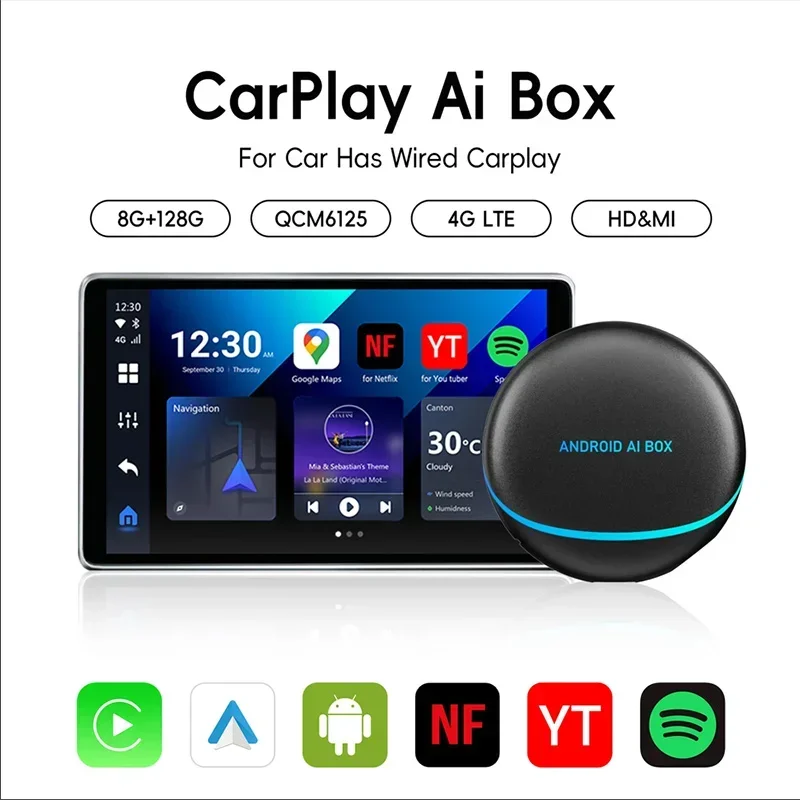 CarPlay AI Box P3 Android TV Box HDMI Spotify Wireless CarPlay Android Auto Accessory for Ford Kia VW Benz - Automotive