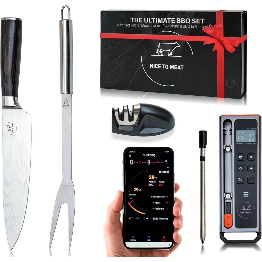 

Digital BBQ Thermometer Set with Bluetooth Connectivity, App Control, and Temperature Probes for Grilling and BBQ