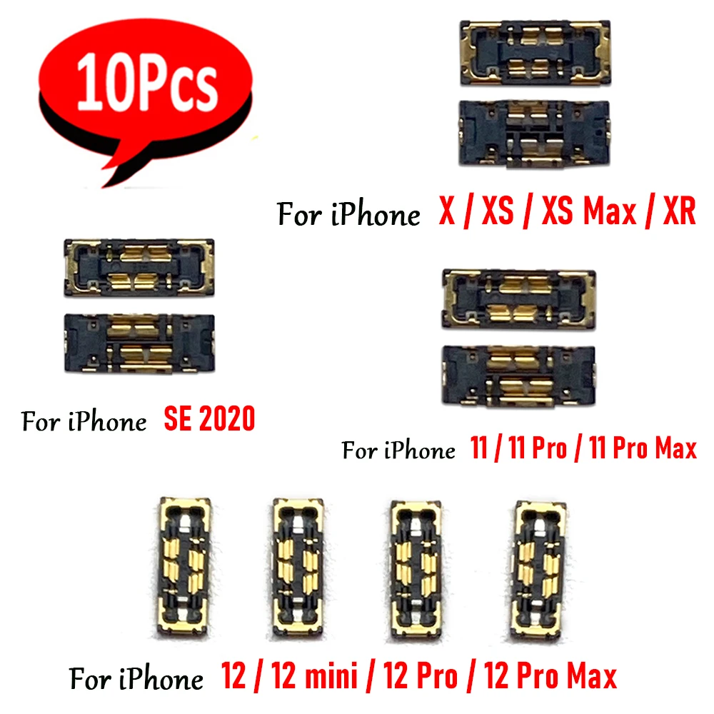 

10 шт., Новый гибкий кабель для аккумулятора FPC для iPhone 12 mini 11 Pro Max 8 Plus 8G X XS Max XR SE 2020, разъем с зажимом