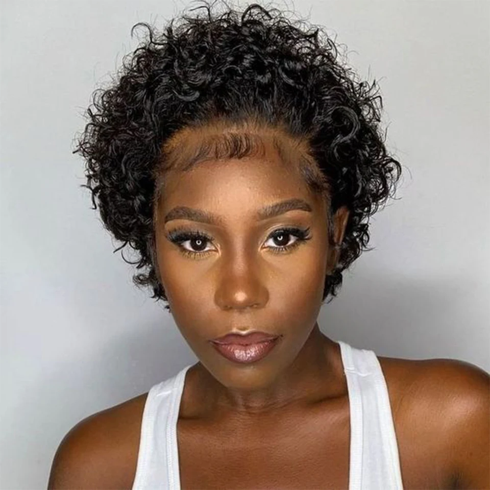 Joedir Short Pixie Cut Wig Human Hair Brazilian Remy 13*1 Transparent Lace For Black Women Colored Human Hair Wigs Good quality