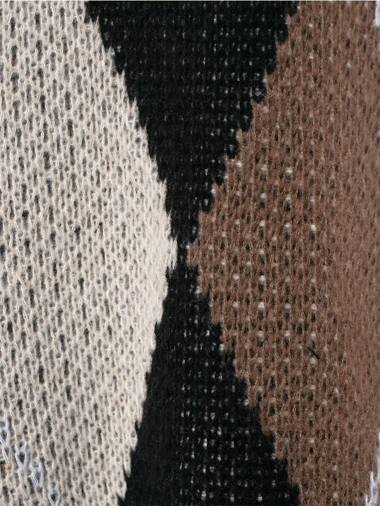    TFMLN Damesmode Argyle Trui Lente Herfst Losse O-hals Trui Gebreide Top Elegante Lange Mouw Plaid Casual Knitwear