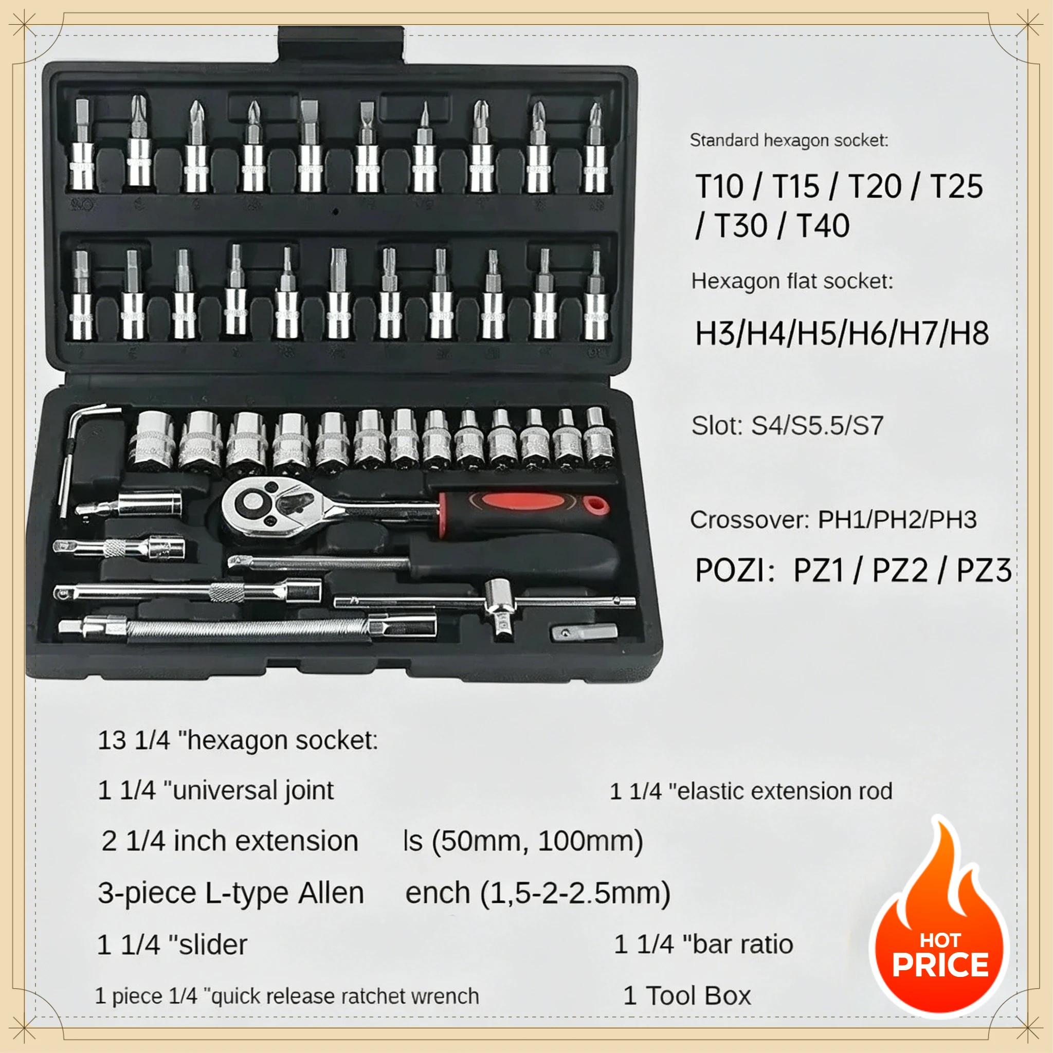 

Multifunctional Automotive Socket Wrench Set 46Pcs Heavy Duty Vehicle Maintenance Tools