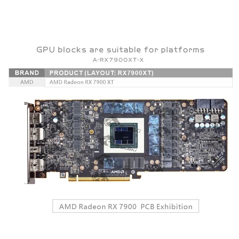 Bykski A-RX7900XT-X GPU Block for AMD Radeon RX7900XT Reference Edition Video Card Water Cooling / Full Cover / Copper Radiator