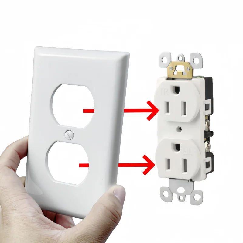 Stopkontak Listrik Dupleks Pelat Dinding Wadah Listrik Plug-In Modern Dengan Lampu Malam LED - Sensor Nyala/Mati Otomatis