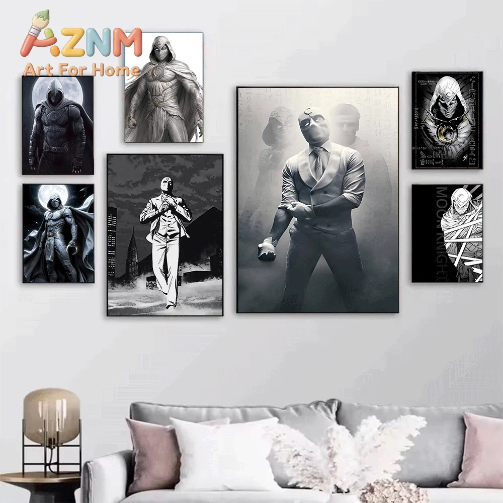 AZNM Moon Knight Dark Style Superhero Canvas Wall Art Unframed Print Home Bedroom Decor Poster for Superhero Fans Wall Decorat