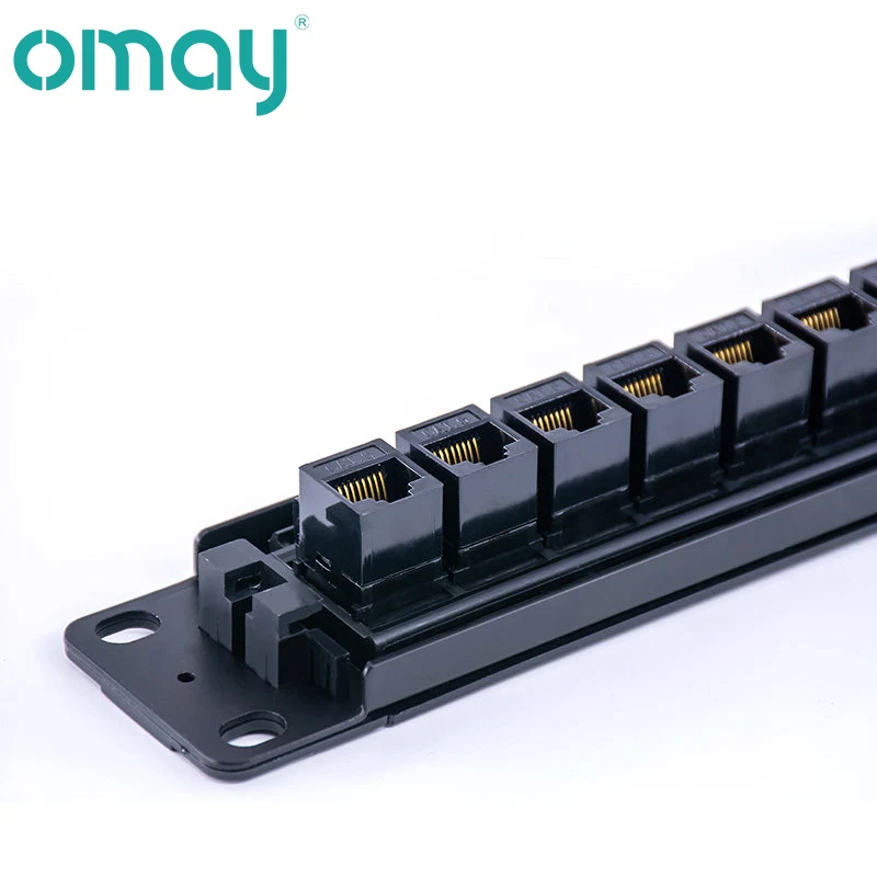 24 Port CAT6 Through Coupler Patch Panel RJ45 Network Cable 19in 1U with Back Bar Rackmount CAT6A UTP Keystone Jack