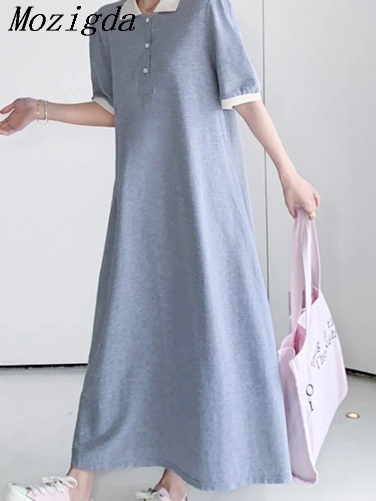 Summer Plus Size Shirt Dress Women Korean Edition Loose Solid POLO Neck Short Sleeve Ladies A-line Dresses Vestidos