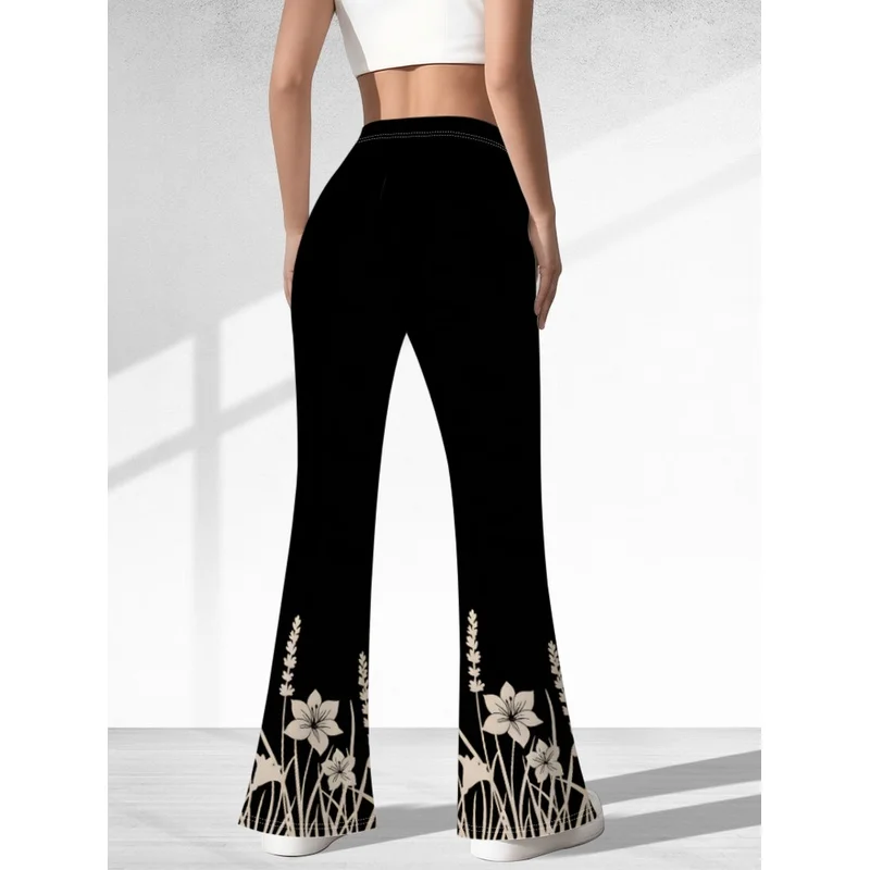 Floral-patterned printed flared pants, suitable for casual wear for teenagers aged 7 to 16.