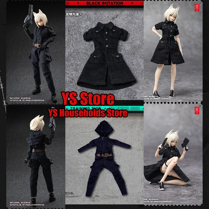 1/12 Female Soldier Navy Blue Tactial Coat Pants Black Uniform Dress Toys Clothes Accessory For 6