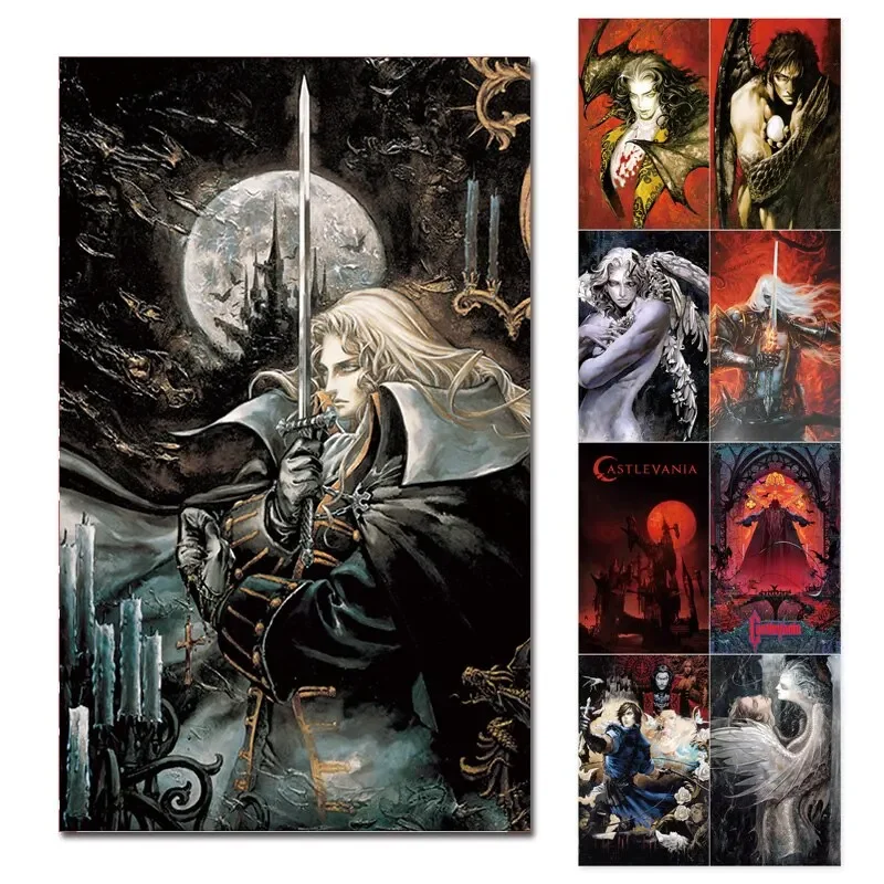 Cartel de juego de Anime Castlevania, Leon Belmont, vampiro, Drácula, Alucard, decoración de pared para el hogar, decoración elegante para habitación, arte de pared de papel P