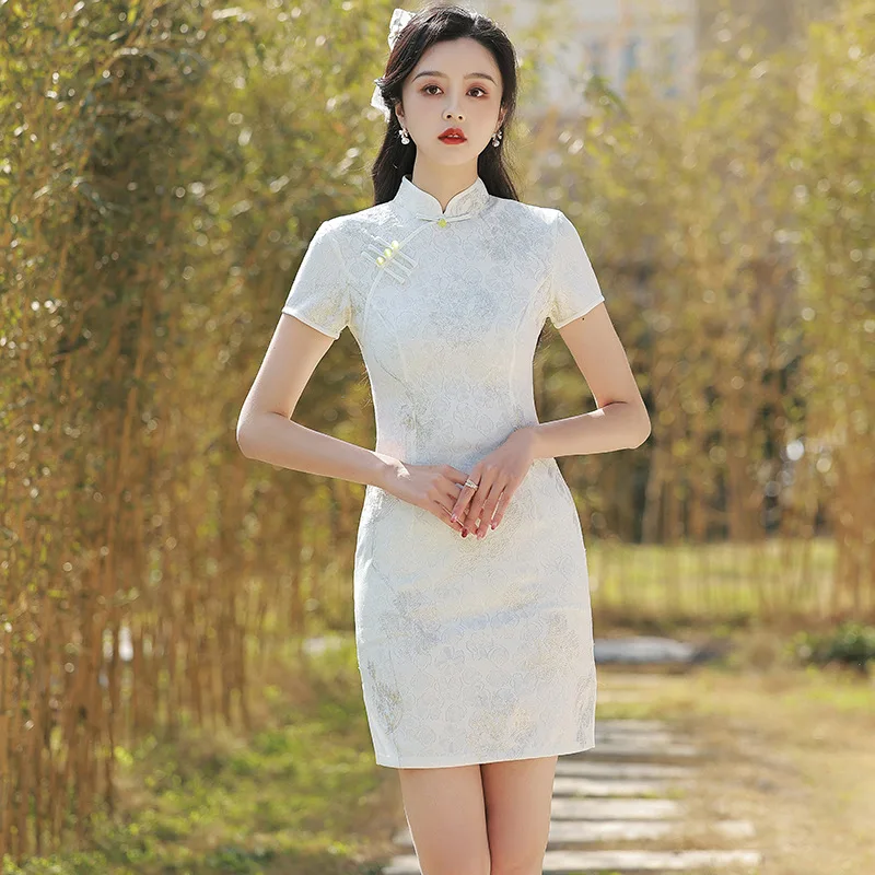 

Cheongsam Young Style Fashion High End Comfortable Improvement Long Simple Elegant Girl White Lace 2023 Spring Summer New