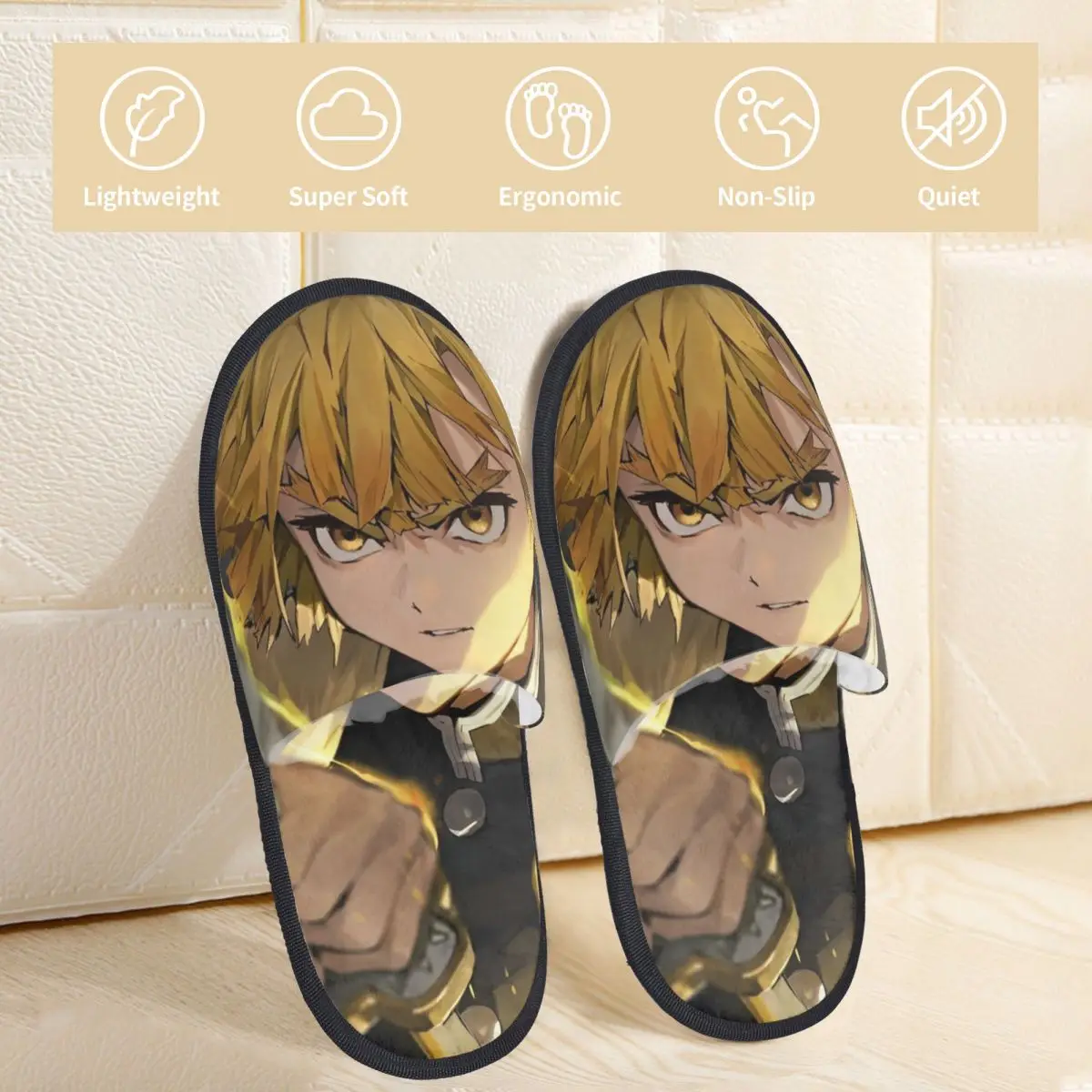 شبشب منزل Zenitsu Agatsuma لغرفة النوم Anime Demon Slayer مريح من إسفنج الذاكرة مضاد للانزلاق