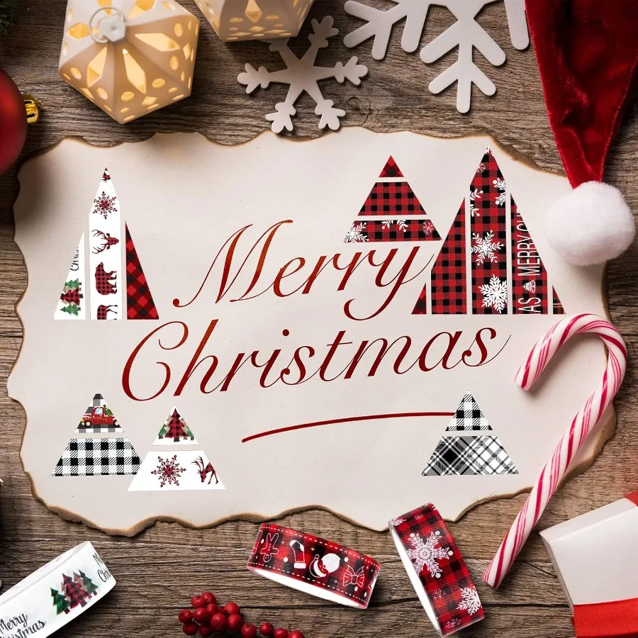 12 rotoli di nastro adesivo Washi natalizio plaid albero di Natale fiocco di neve gnomo camion nastro Washi Natale classico rosso nero adesivo decorativo T