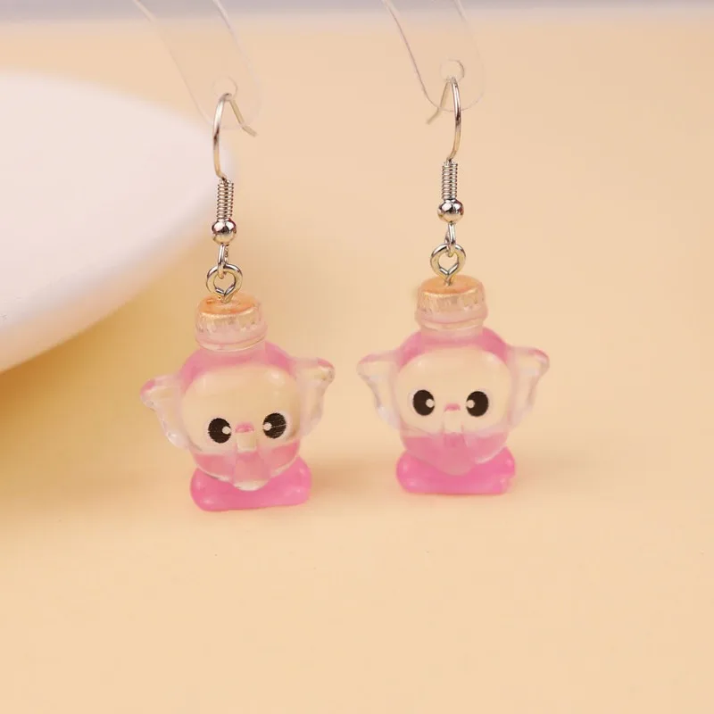 1pair Fun Cartoon Glow-in-the-dark Cute Three-dimensional Mini Elephant Bottle Ear Hook Ear Drop Earrings Jewelry