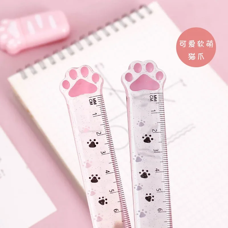 مسطرة بلاستيكية مستقيمة لمخلب القط اللطيف ، أدوات مكتبية كاواي ، أداة رسم كرتونية ، هدية لجائزة الطالب ، مدرسة مكتبية ، 15 *