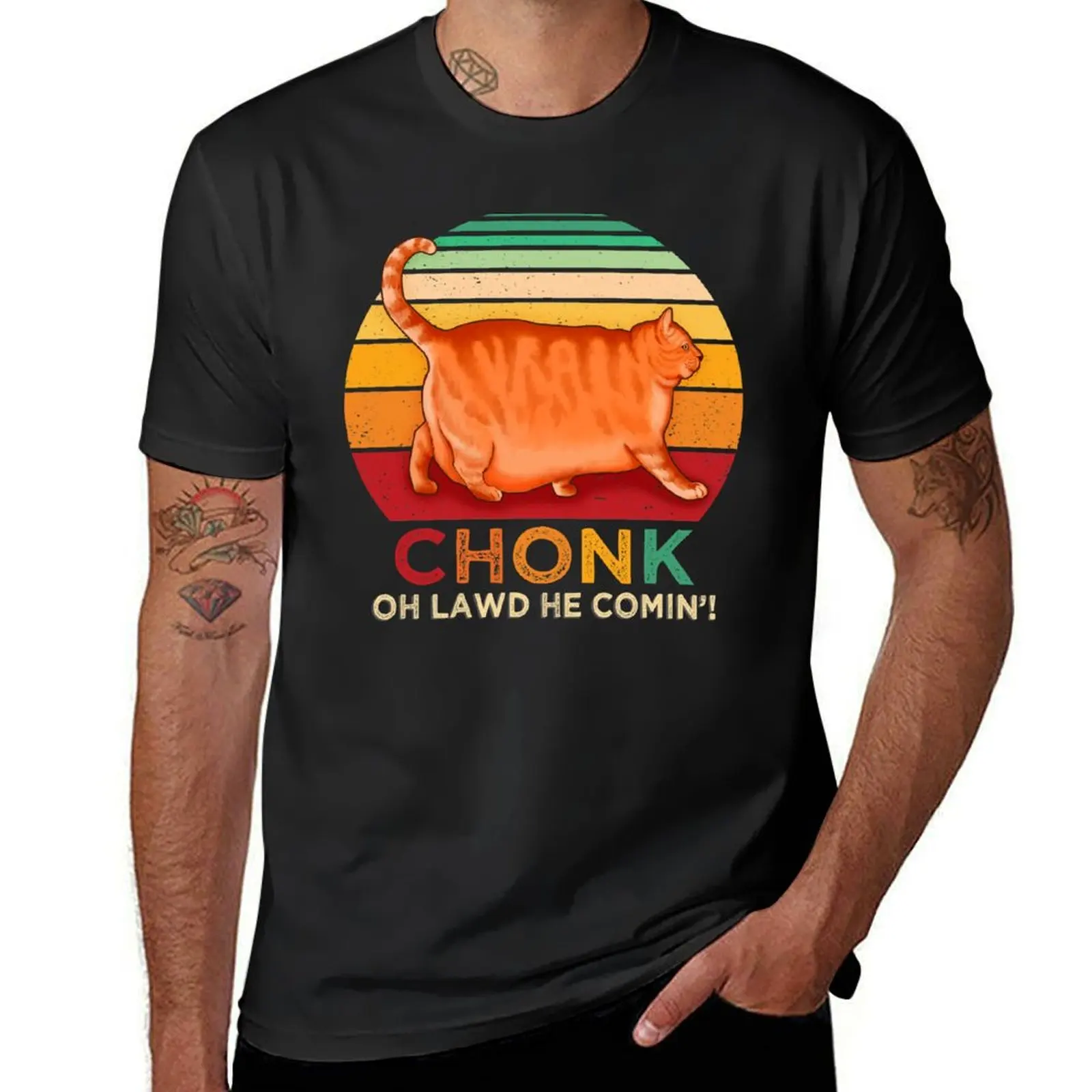 Chonk Oh Lawd He Comin Funny Chonk Cat T-Shirt kawaii clothes plus sizes plain cute tops mens champion t shirts