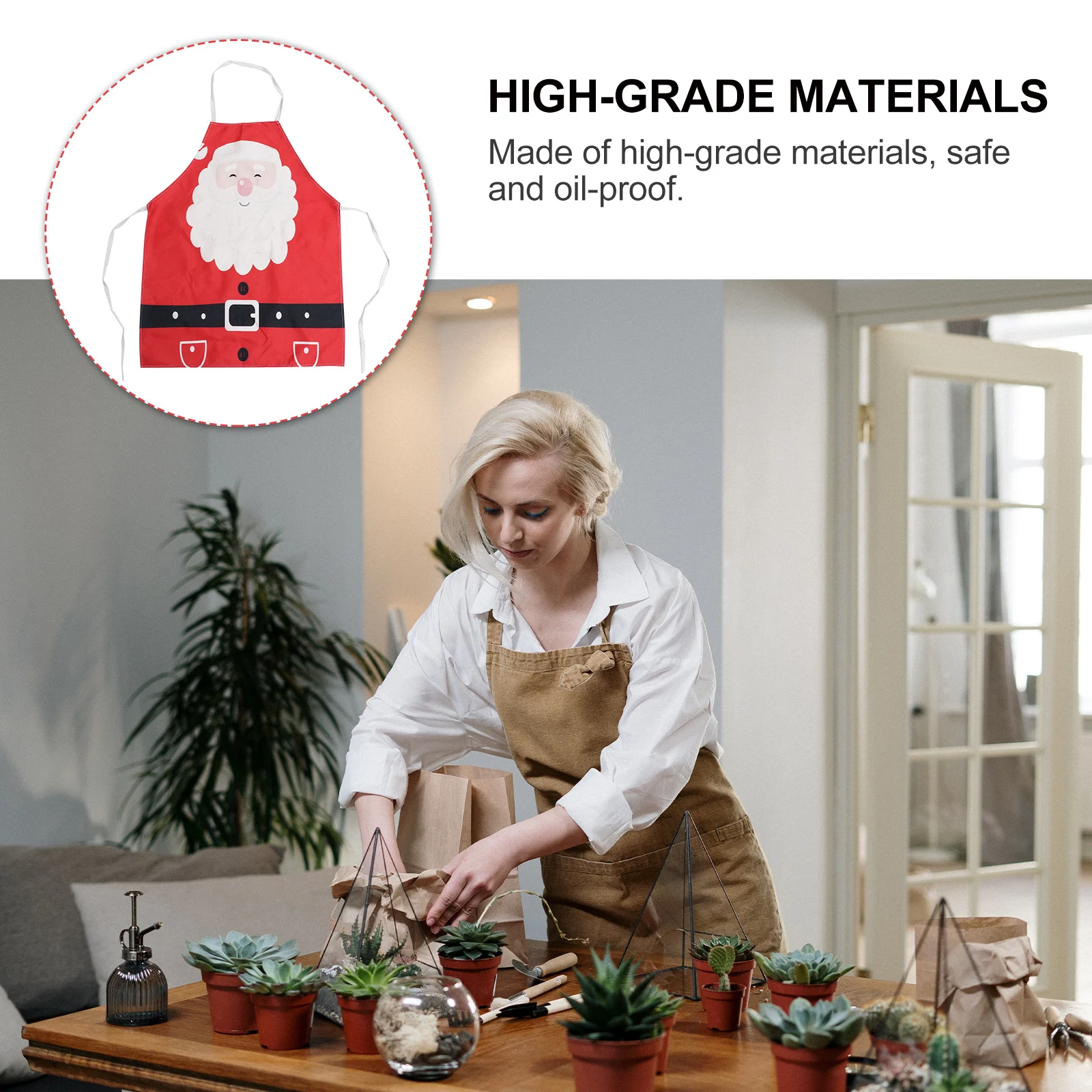 

Kitchen Serving Apron Christmas Decor Santa Clause High Grade Material Safe Oil Proof Unisex Cartoon Design Practical Gift