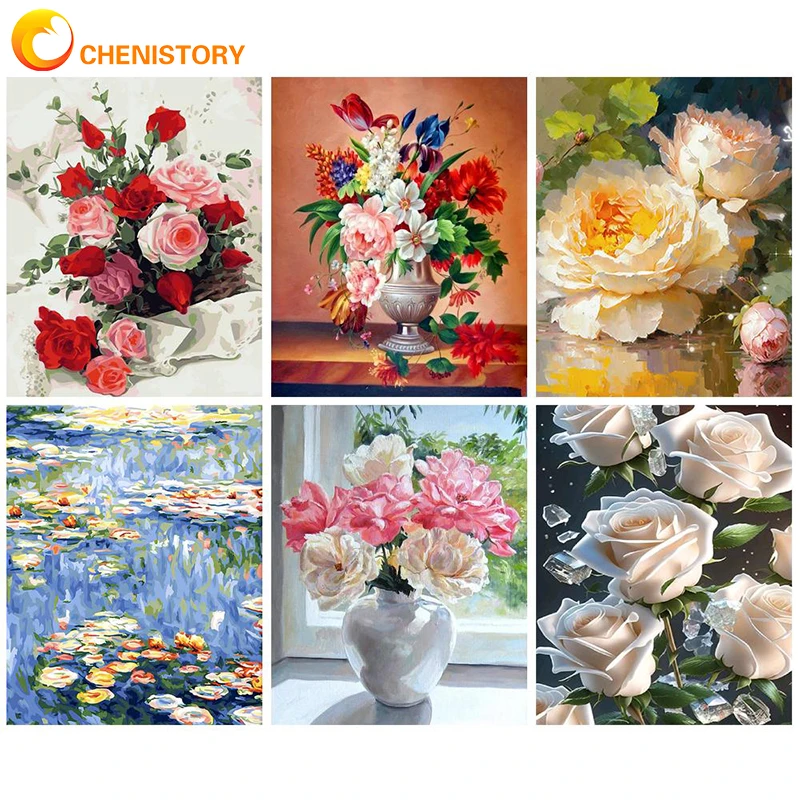 

CHENISTORY DIY Painting By Numbers Set Acrylic Paints 40x50 Canvas Picture By Numbers Flower Decor Paintings For Handiwork