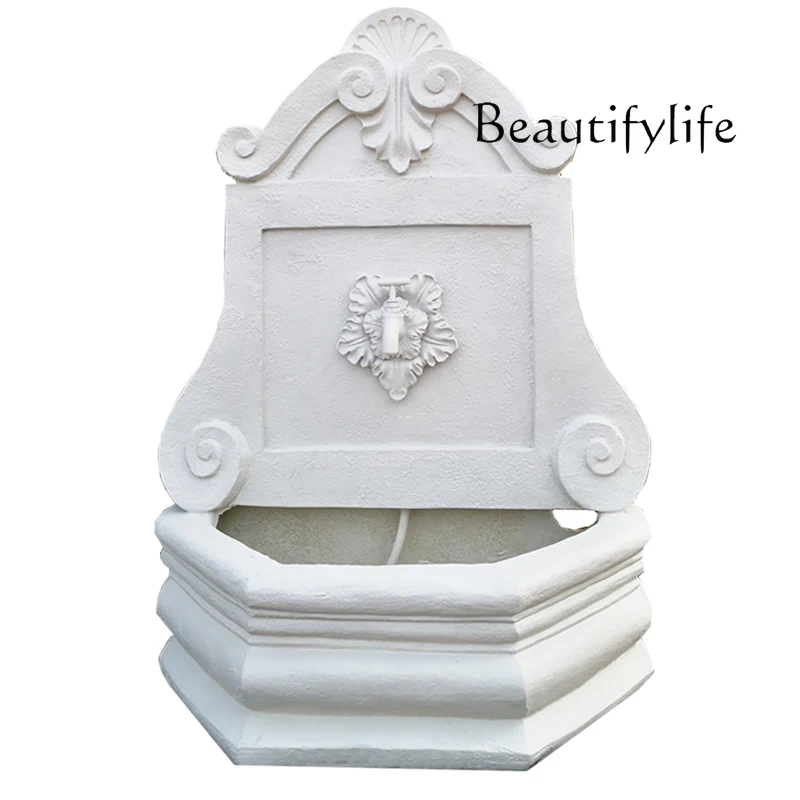 

Garden solar fountain outdoor courtyard European wall hanging water simple white decorative ornament