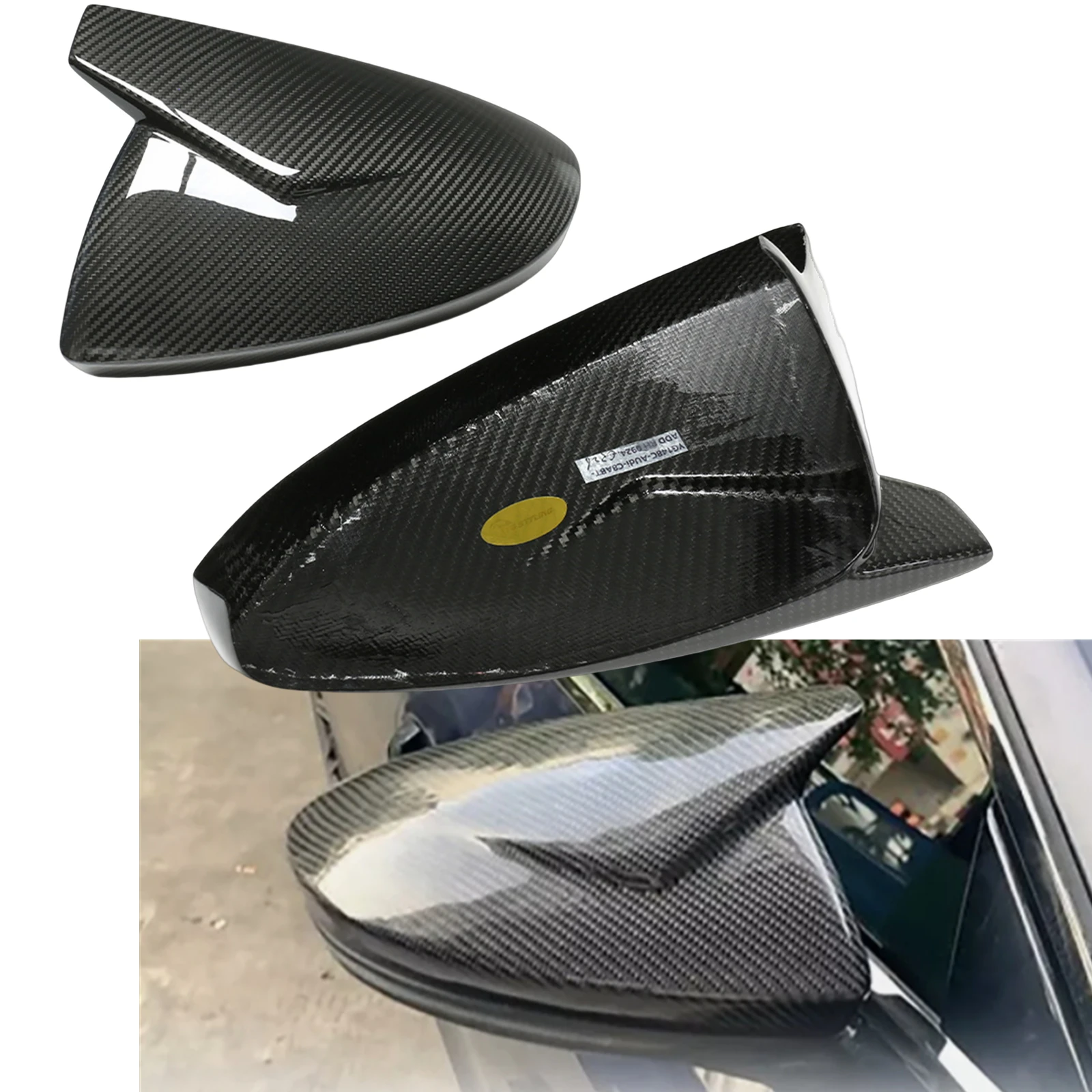 2PCS Carbon Fiber Car Rearview Mirror Cover Reverse Rear View Case Shell Cap Stick on For Audi A6 C8 S6 RS6 A7 S7 RS7 A8