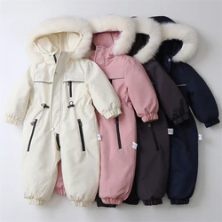 Children Winter Jumpsuit Thicken Boys Ski Suit Warm Baby Snowsuit Waterproof Boys Overalls Hooded Girls Jacket Clothes 2-5Years