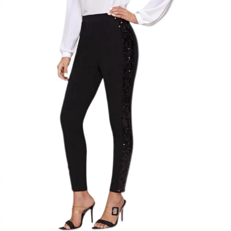 

High-waisted modal cropped leggings with sequins casual fashion