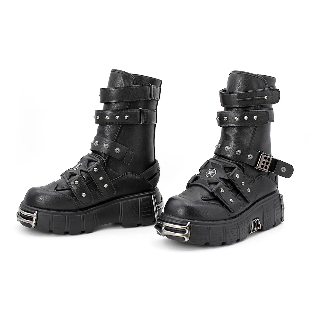 2023 nowy styl Punk męskie i damskie buty na wysokim obcasie na platformie wysokość 6CM kobieta gotyckie botki rockowe metalowa ozdoba Retro