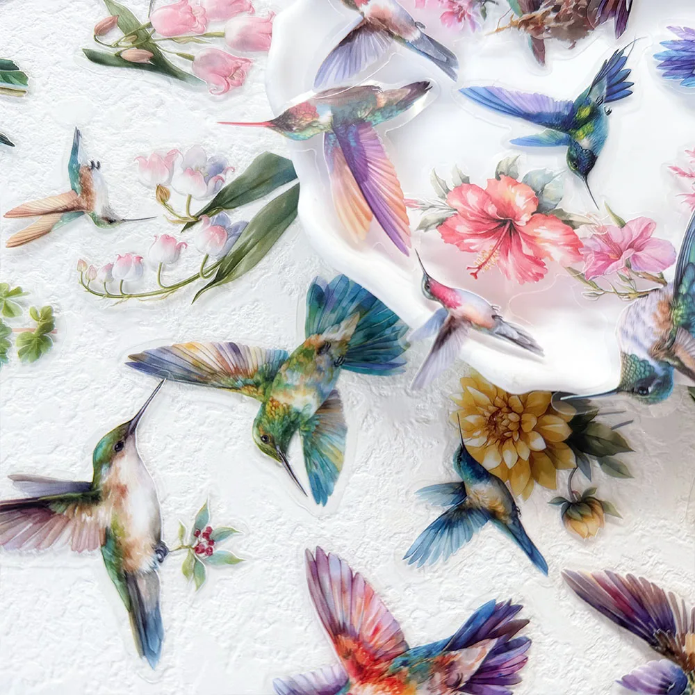 50 Stück Kolibri-PET-Aufkleber für Telefon, Laptop, Notebook, Skateboard, Kühlschrank, DIY, ästhetische transparente Aufkleber – Detail 12