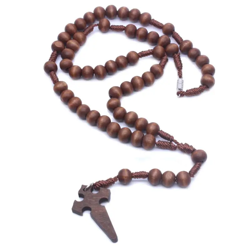 Jesus Wooden Prayer Beads 6mm Rosary for Cross Necklace Pendant Woven Rope Chain