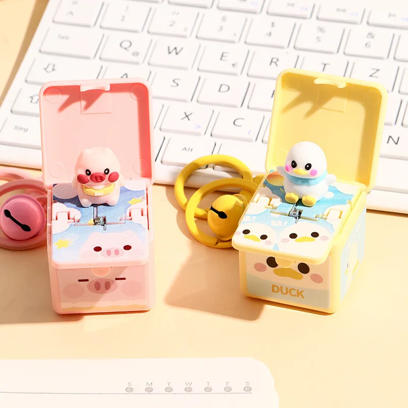 Cartoon Astronaut Pattern One-click Pop-up Surprise Box Keychain Cute Cure Release Emotional Stress Pink Pig Duck Doll Keyring