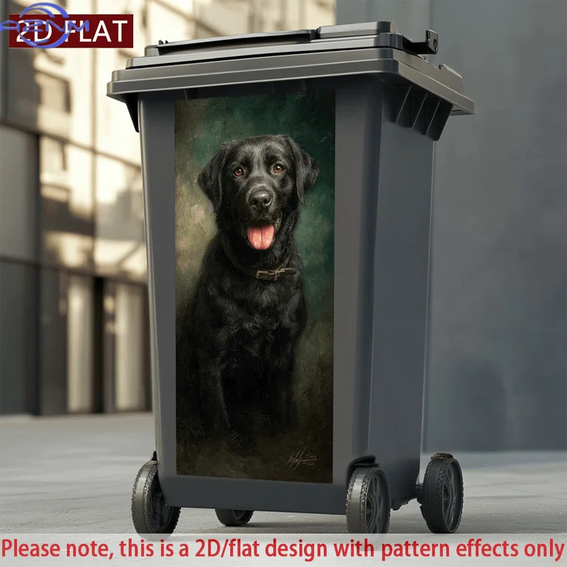 2D/FLAT-Black Labrador Dog Portrait Design Trash Can Sticker Wall Sticker Self - Adhesive Waterproof PVC Decorative Sticker Hi