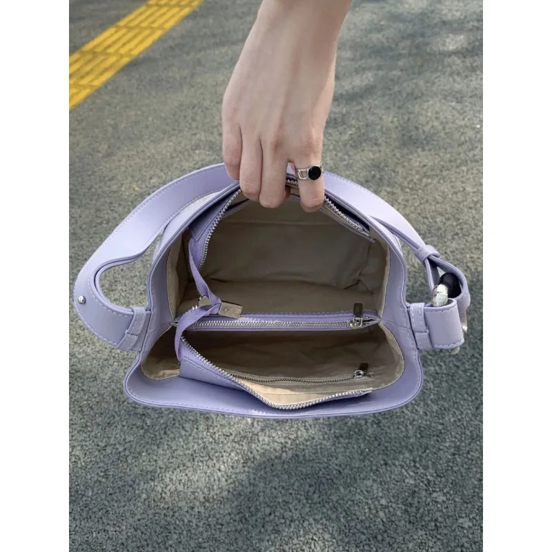 Sense of Advanced Purple Soft Leather Crossbody Bag Female New Style Minority Commuting Handbag All-match Shoulder Bag